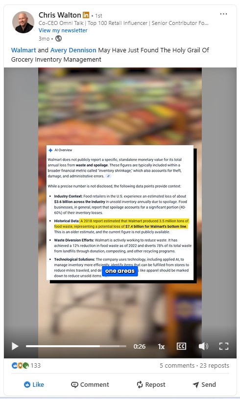 LinkedIn post by Chris Walton, 133 reactions, 23 reposts